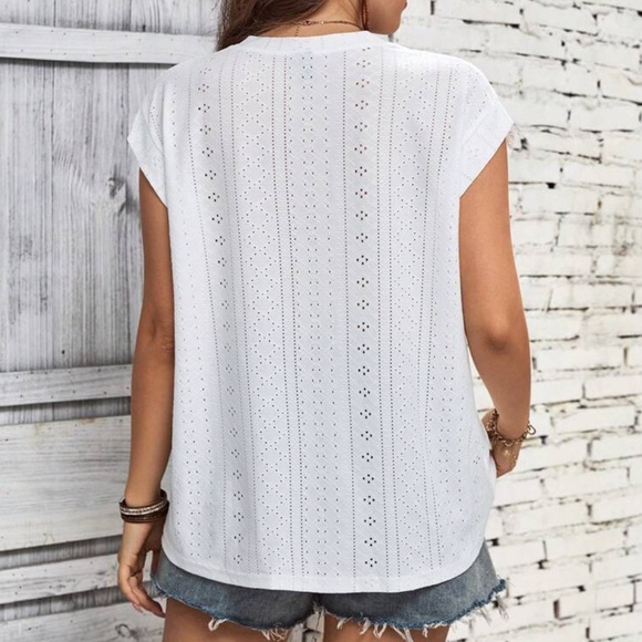 Plus Size Sheer Lace Eyelet Embroidery Dolman Sleeve Tee Shirt Top Blouse White - Picture 2 of 6